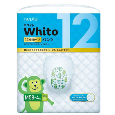 Nepia Premium Whito 12 Hours Unisex Nappy Pants Size M for 7-10kg Babies Jumbo Bonus 62PK(58Pcs+4 Bonus Pcs)