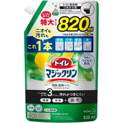 Kao Magiclean Gloss Coat Plus Toilet Detergent Deodorant Citrus Mint Refill 820ml