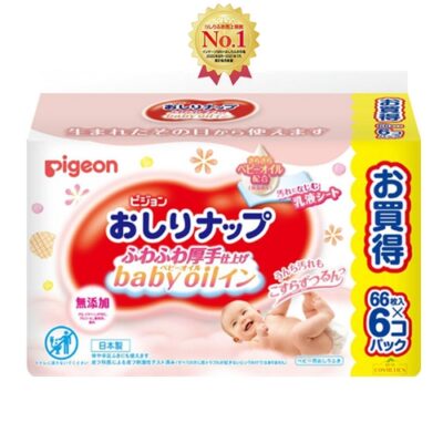 Pigeon Baby Wipes Refill Fluffy Finish with Baby Oil 396 Sheets (6x66pk)