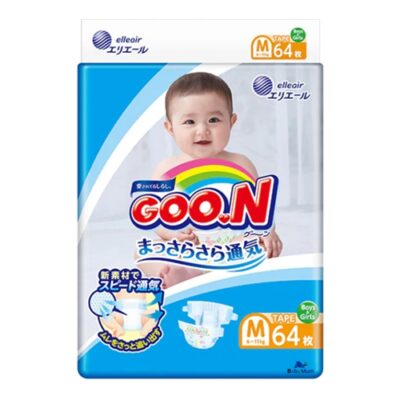 GOO.N Super Soft Dry Vitamin E Nappy Size M for 6-11kg Babies 64Pack – Breathable and Hypoallergenic