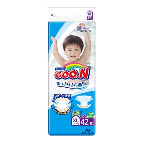 GOO.N Super Soft Dry Vitamin E Nappy Size XL for 12-20kg Babies 42Pack – Breathable and Hypoallergenic