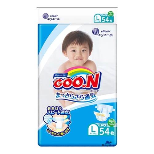 GOO.N Unisex Ultra Dry & Soft VE Nappy Size L for 9-14kg Babies 54Pk