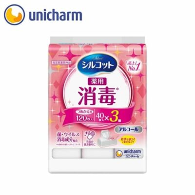 Unicharm Silcot Disinfection Wet Wipes for Hand and Skin Refill 40 Sheets x 3