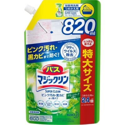 Kao Bath Magiclean Foaming Spray Super Clean Green Herb Scent Value Pack Refill 820ml