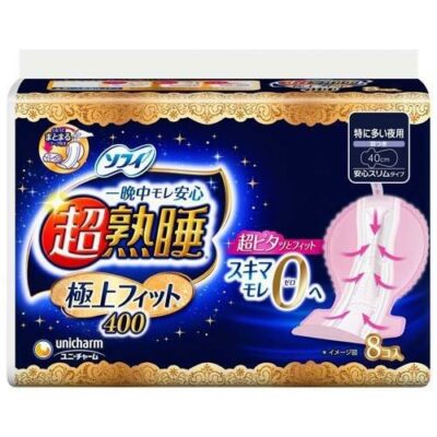 Sofy Chojyukusui Super Sound Sleep Premium Fit Slim Sanitary Pads 40cm 8 Pieces, Unicharm