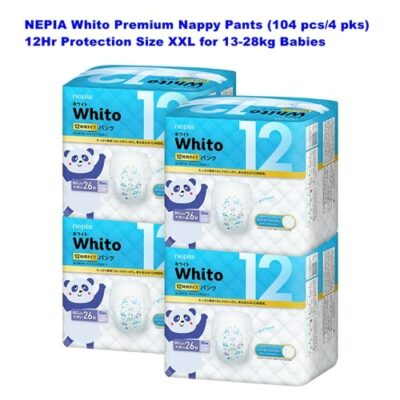 Bundle Deal NEPIA Whito Premium Nappy Pants 104 Pieces/4 Packs Size XXL for 13-28kg Babies Up to 12 Hours of Protection