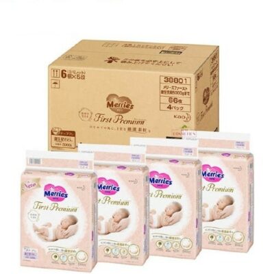 4 Packs Carton Sale Merries First Premium Nappy for Newborn-5kg Babies (66PK) the Best for Your Newborn Baby