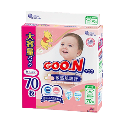 Super Jumbo GOO.N Plus for Baby’s Sensitive Skin 敏感肌設計 Premium Nappy Size M (6-11kg) 70Pk Bundle Sale