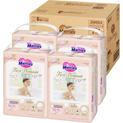4-Pack Kao Merries First Premium Nappy Pants M size for 6-11Kg Babies 46 Sheets Carton Sale
