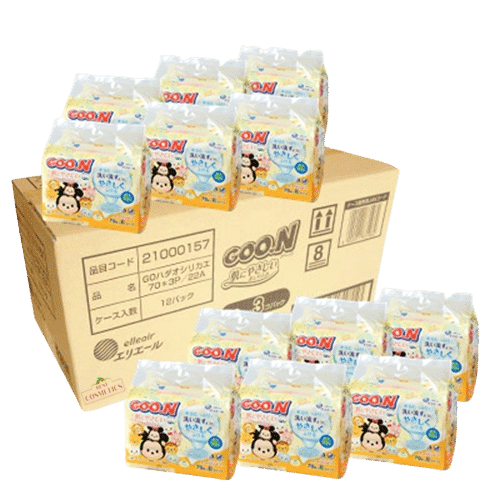 GOO.N Skin Friendly Baby Disney Tsum Tsum Wipe Refills – Carton of 2,520 Sheets (70 Sheets x 3 x 12 Packs)