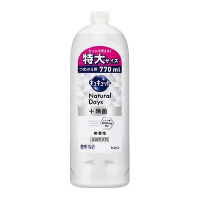 Kao Cucute Natural Days+, Dishwashing Detergent, Disinfectant, Unscented, Refill 770ml