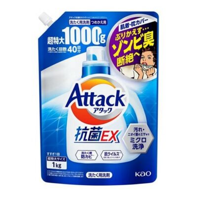 Kao Attack Antibacterial EX Laundry Detergent, Eliminates Persistent Odors Even After Washing, Refill 1000g