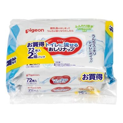 Pigeon Baby, Flushable Bottom Wipes, 72 Sheets, 2 Packs, Gentle, Thick Sheets with Added Bottom Protection