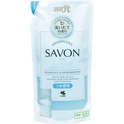 Kobayashi SHOSHUGEN Savon Fragrance & Deodorization for Room Kitchen Toilet Entrance – Fresh Light Blue Soap Scent Refill 400ml