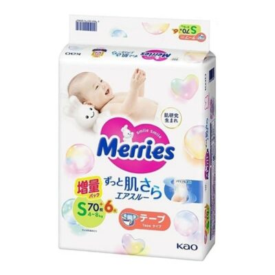Merries Baby Nappies Bonus Pack – 76PK (70+6) | S Size 4-8kg | Latest Version 新版小增量