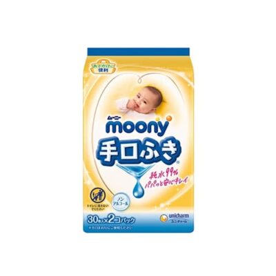 Unicharm Moony Hand and Mouth Wipe Refill Portable 1 Pack (30 Sheets x 2)- Gentle and Pure