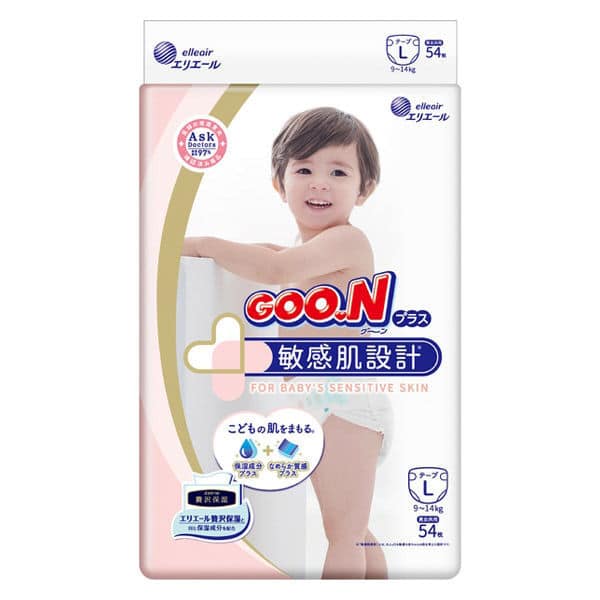 GOO.N Plus Premium Nappy Size L for 9-14kg Sensitive Skin 敏感肌 Babies 54PK*