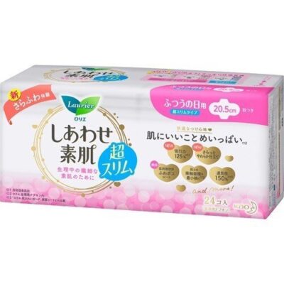 Kao Laurier Happy Skin, Ultra Slim, Sanitary Pads, 20.5cm, 24 Pieces, With Wings, Breathable, for Sensitive Skin