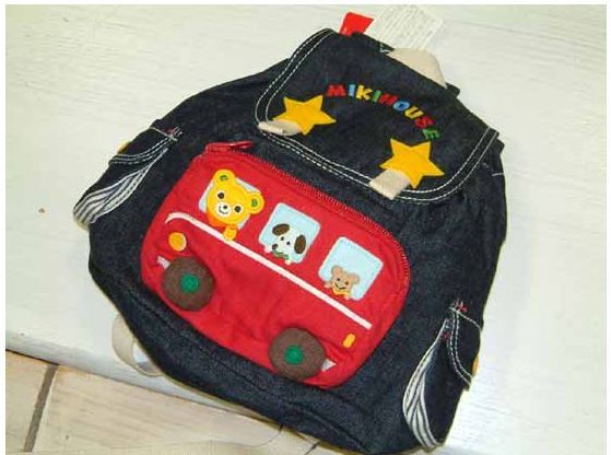 Miki House Outing by Bus Denim Baby Backpack