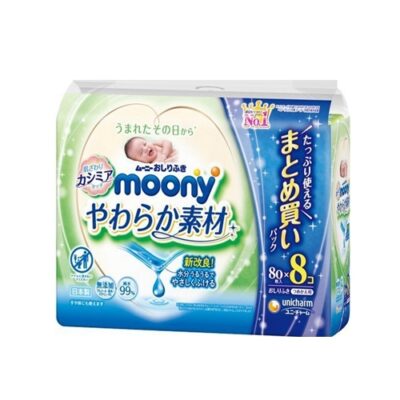 Unicharm Moony 99% Pure Water Soft Baby Wipe Refills 1 Bag(640 Sheets/80 Sheets x 8 Pks)