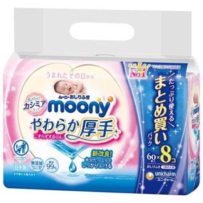Unicharm Moony Soft Thick Baby Wipe Refill 60x8PK  (480 Sheets)
