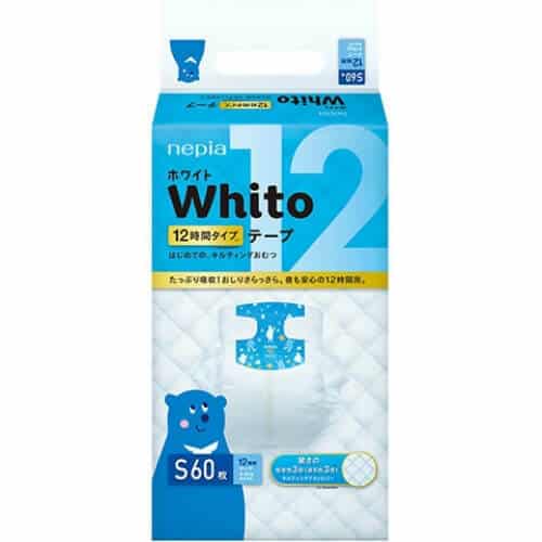 Nepia PREMIUM Whito 12 Hours Unisex Nappy Size S for 4-8kg Babies 1 Pack(60 PCs)